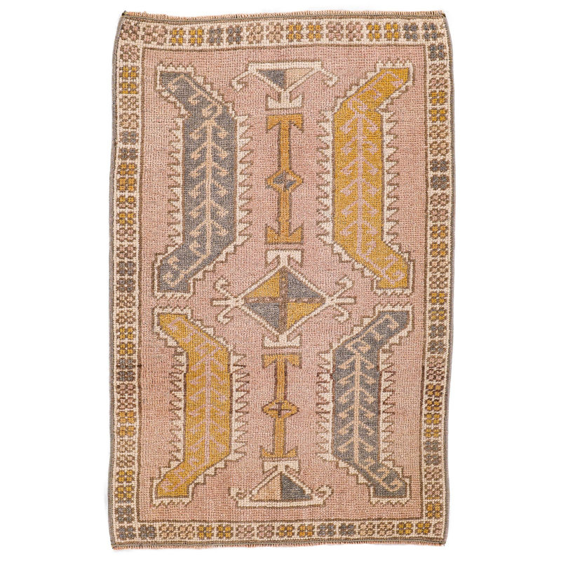 Tapis rose / beige en laine Tribal One-of-a-Kind 1 pi 8 po x 2 pi 8 po Tribal