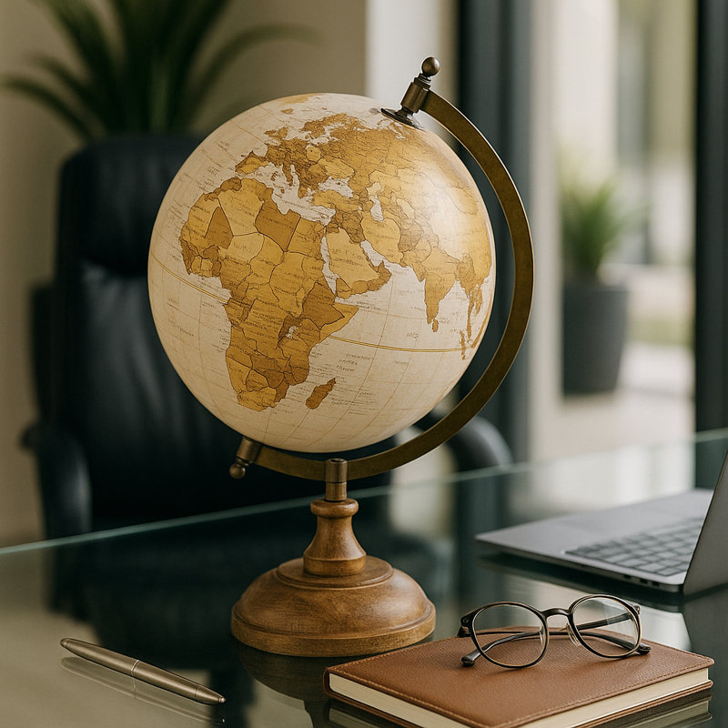 Decorative Wood and Metal Globe Sculpture for Home Decor - Classic Object Accent for Office, Study or Decorations for Living Room - 14", Gold & Metallic