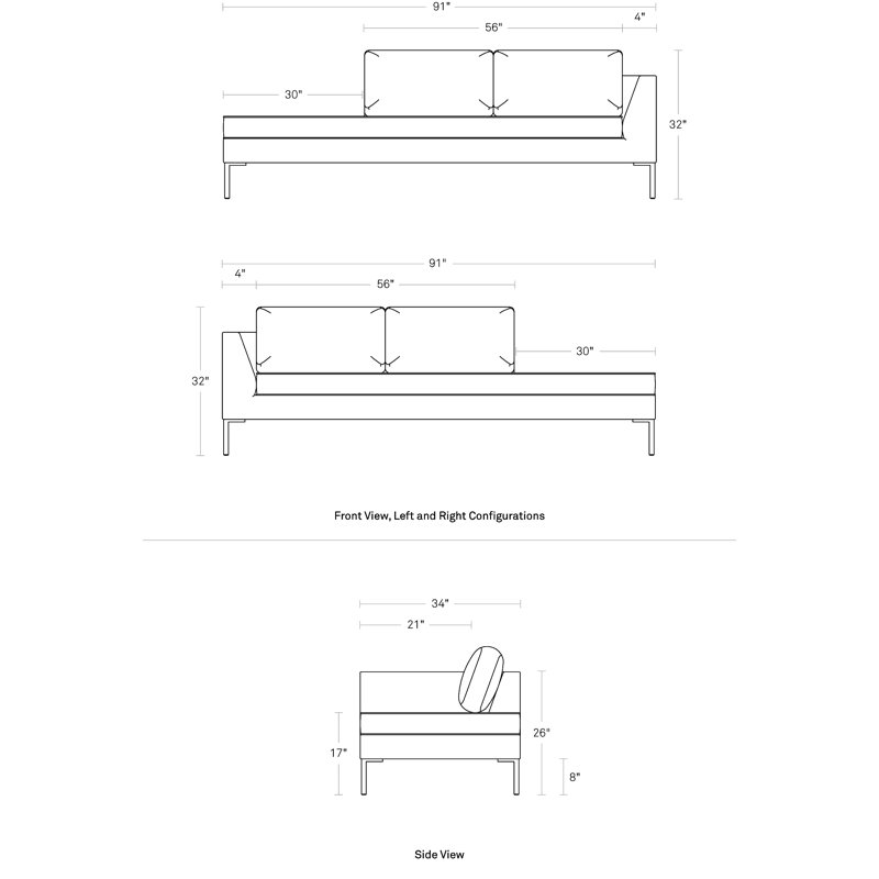 Paramount Chaise Lounge, Left Hand Facing, Sanford Ceramic Crossweave, Stainless Steel