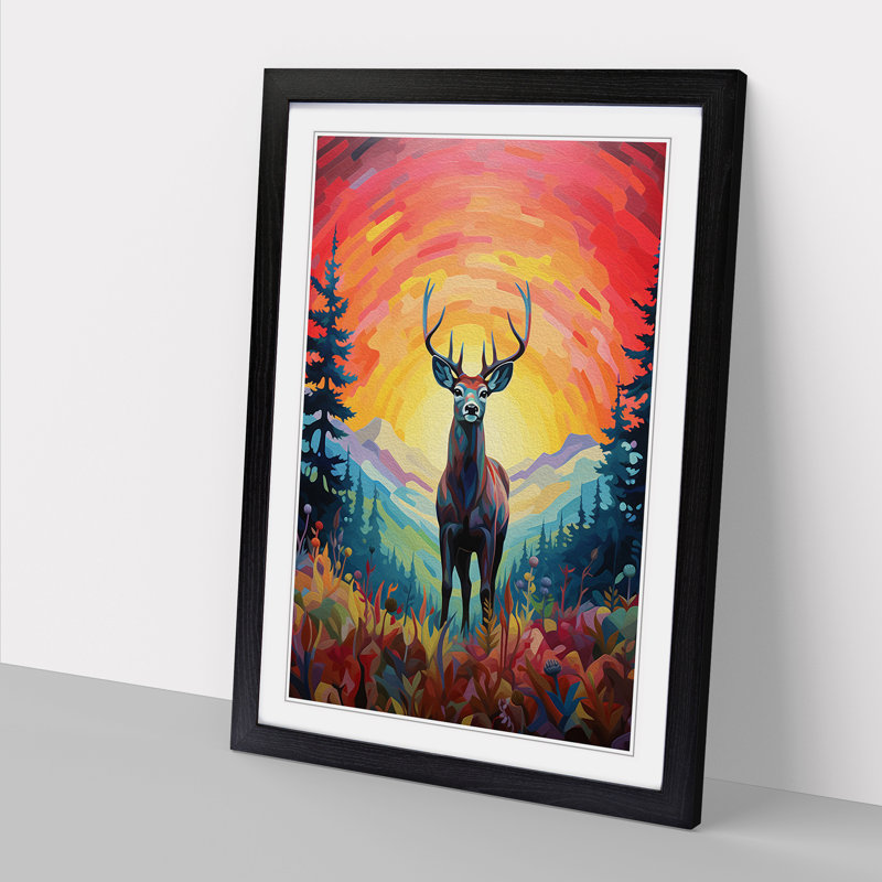 Deer Colour Field - Single Picture Frame Print on Wood, Black Framed, 46cm H x 34cm W