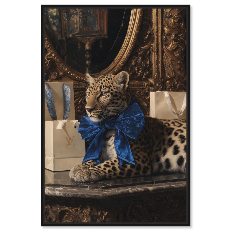 «Velvet Bow Leopard Glam», reproduction d'art sur toile par Art Remedy, H 15 po x l 10 po, Structure noire