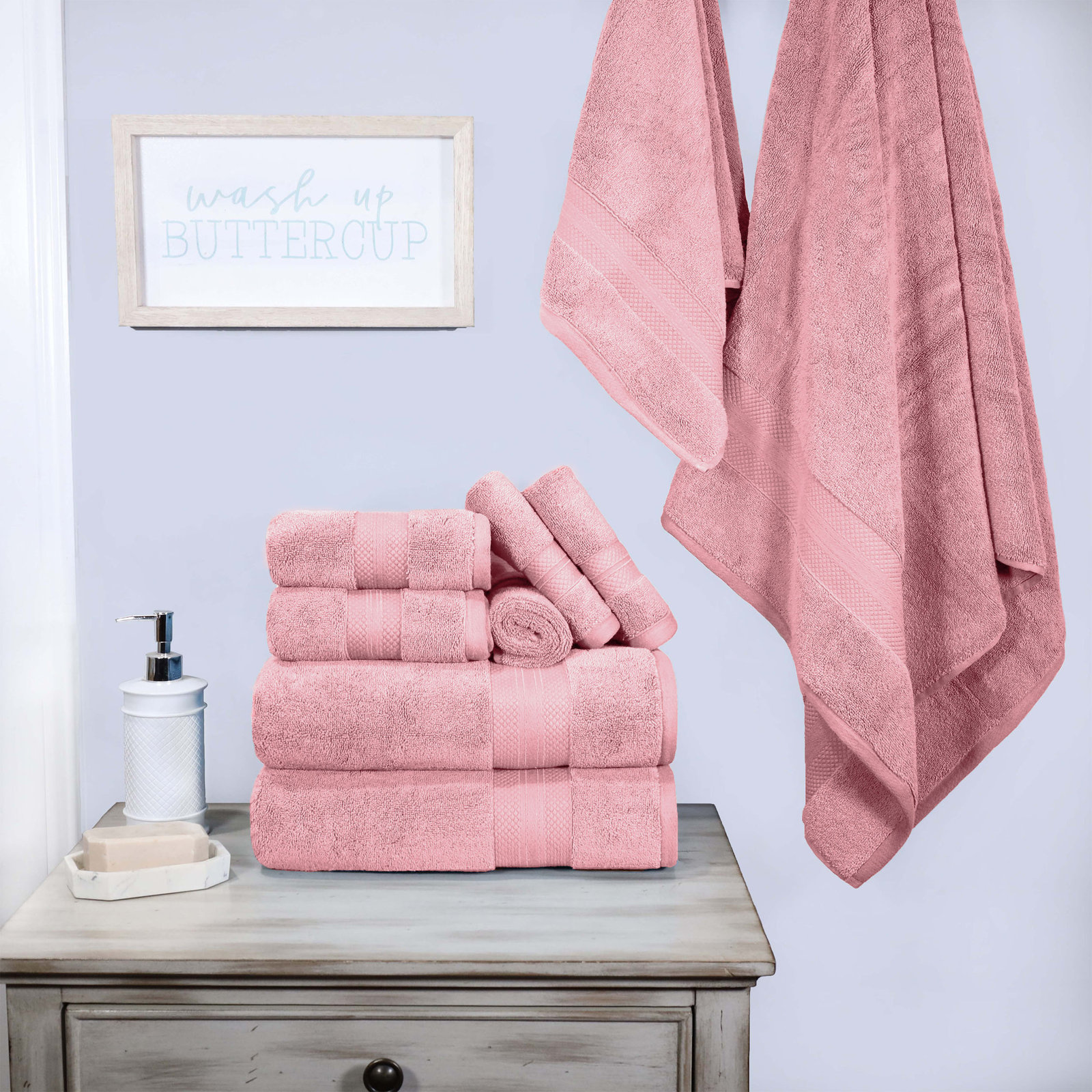 Finnian Ultra-Plush Heavyweight, 100% Turkish Towel Collection, Coral Pink, 9 Piece Towel Set