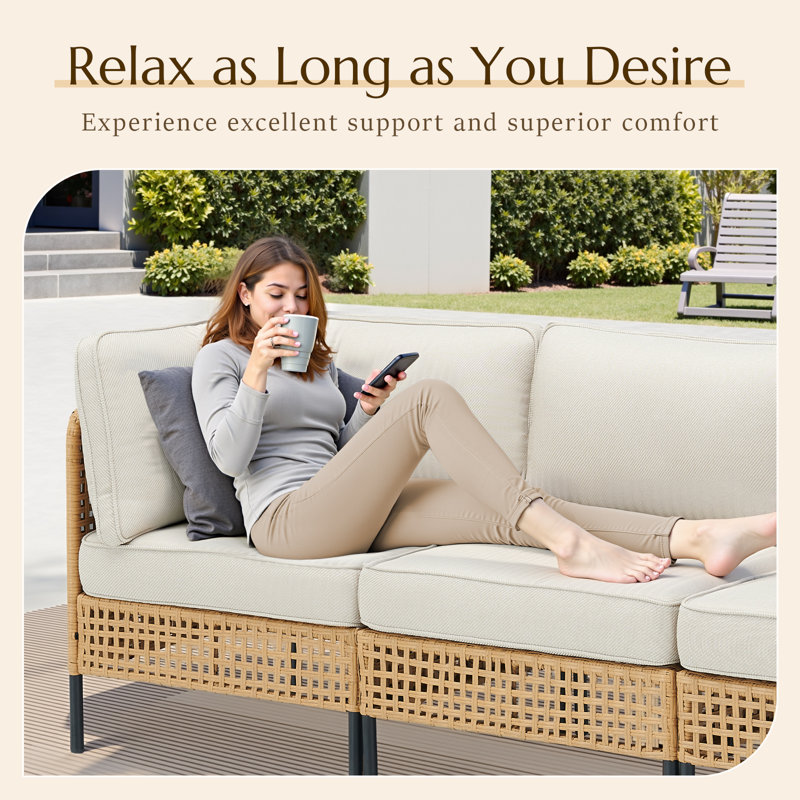 Modular Outdoor Sectional Sofa, PE Rattan Patio Conversation Set, All Weather Wicker Patio Furniture With Cushions And Coffee Table