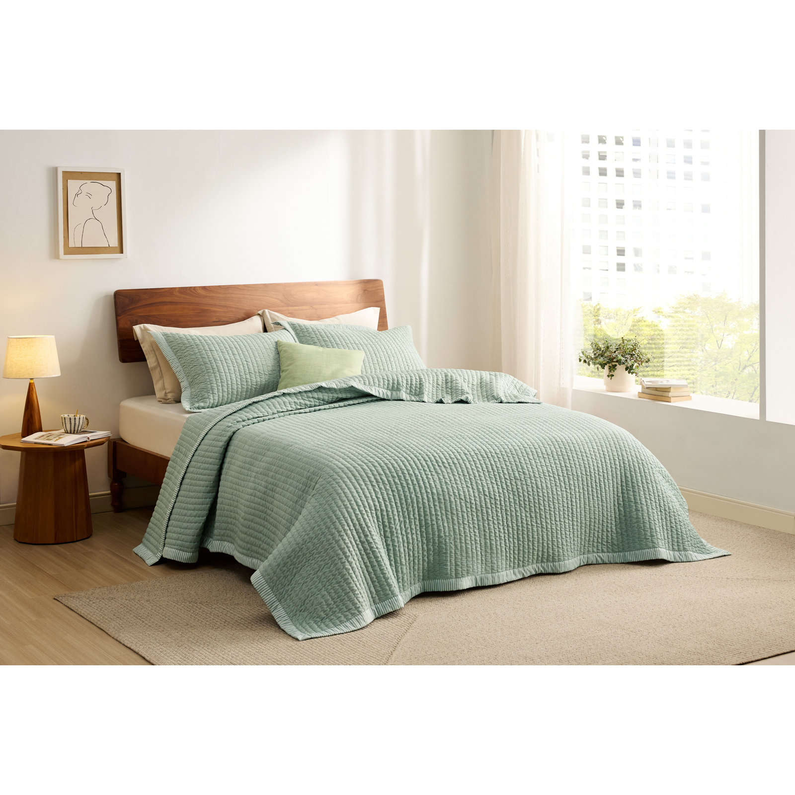Bedsure Quilts - Soft Lightweight Quilted Bedspread Coverlet with Contrast Stitching, Iceberg Green, Twin Quilt + 1 Sham