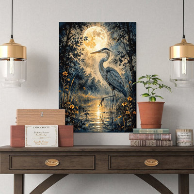 Canvas Wall Art Moonlit Heron By Moonlight In Forest Stream Art Vintage Poster Print Home Decor