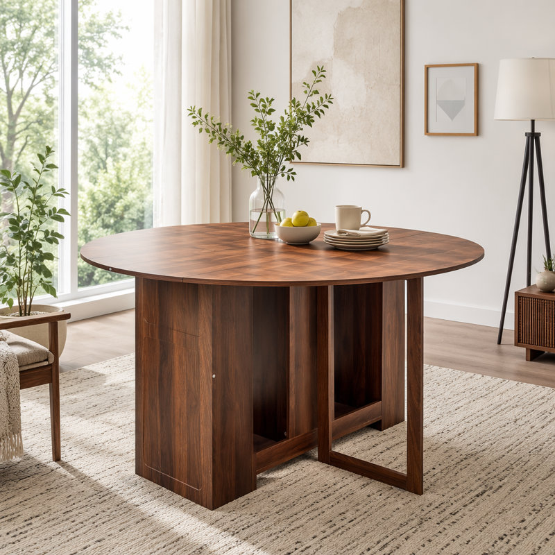 Round Drop Leaf Folding Dining Table