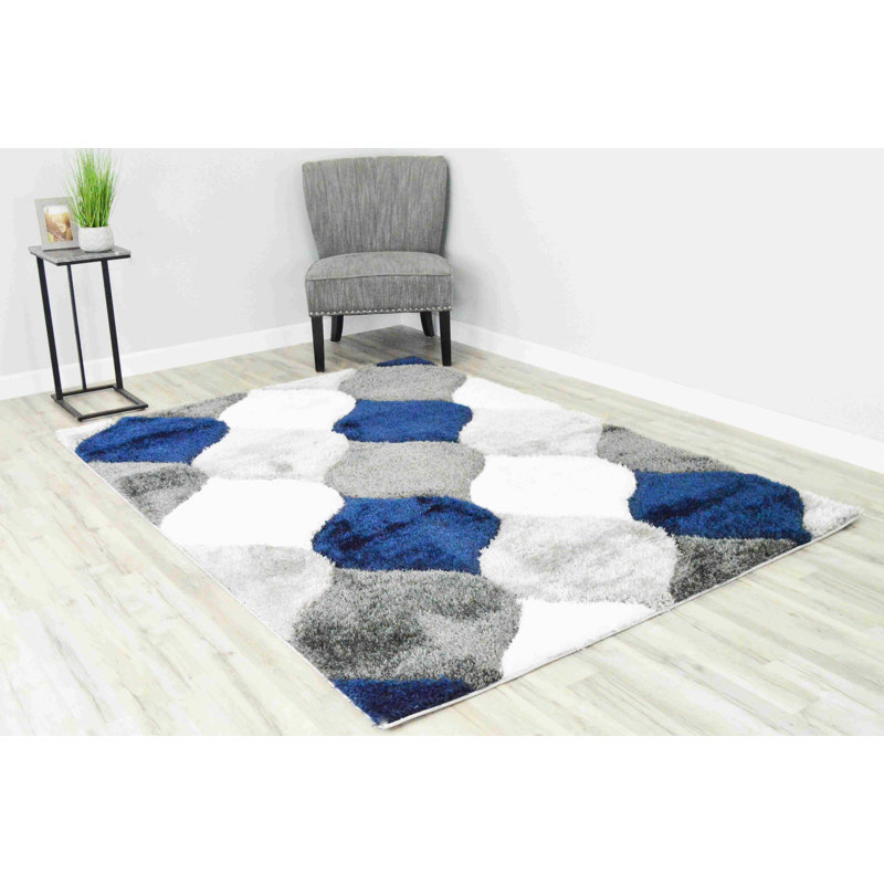 Modern Arriola Shag Abstract Geometric Rug For Living Room Bedroom, Rectangle 7'10" x 10'10"