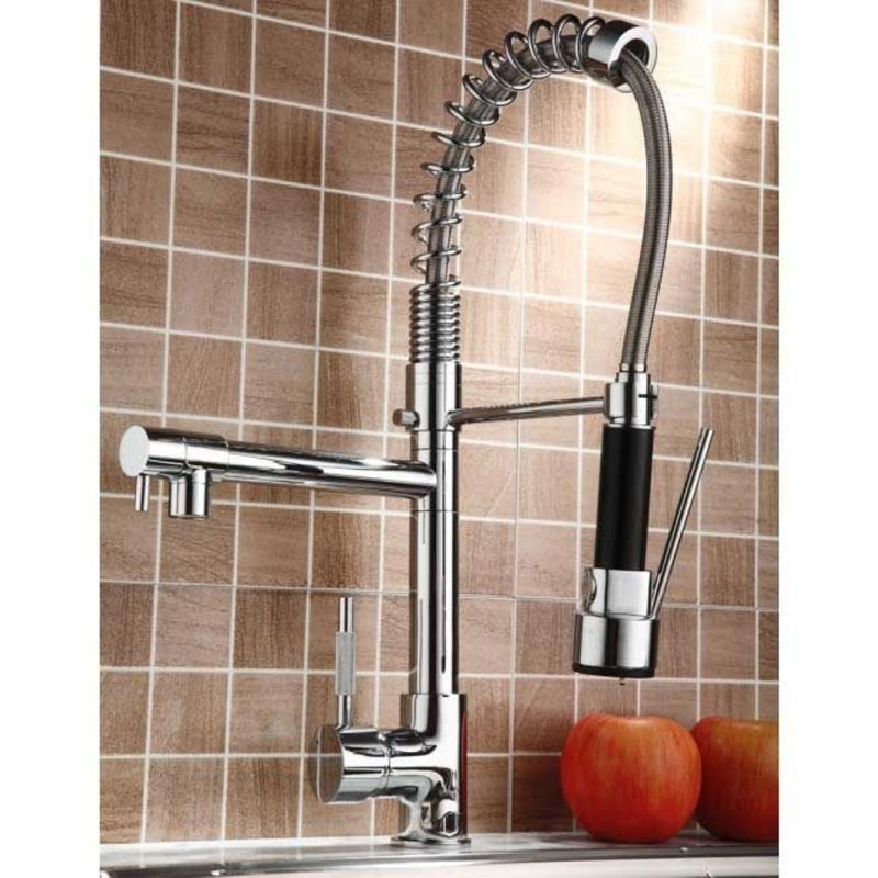 Juno Pull Down Kitchen Sink Sprayer, Solid Brass Body, Chrome Finish, LED Color Changing, Dual Handle, Swivel Spout
