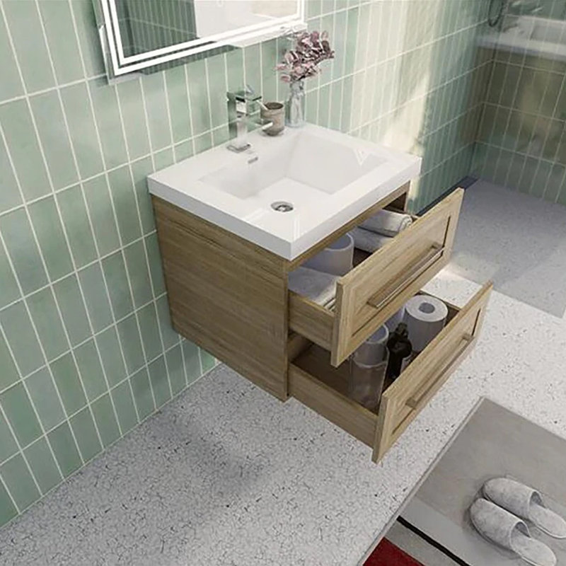 23.62 " W Free Standing Wall Mounted 1 Single Vanity Bathroom Vanity With Acrylic Top, Light Seaside Maple