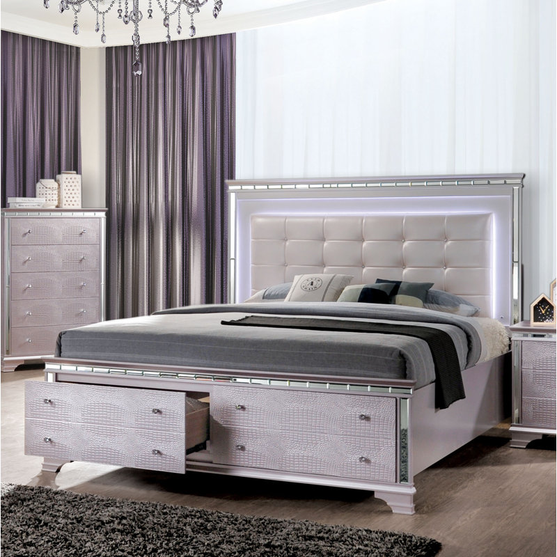 Lit plateforme tapissier avec rangement Merauke, Grand