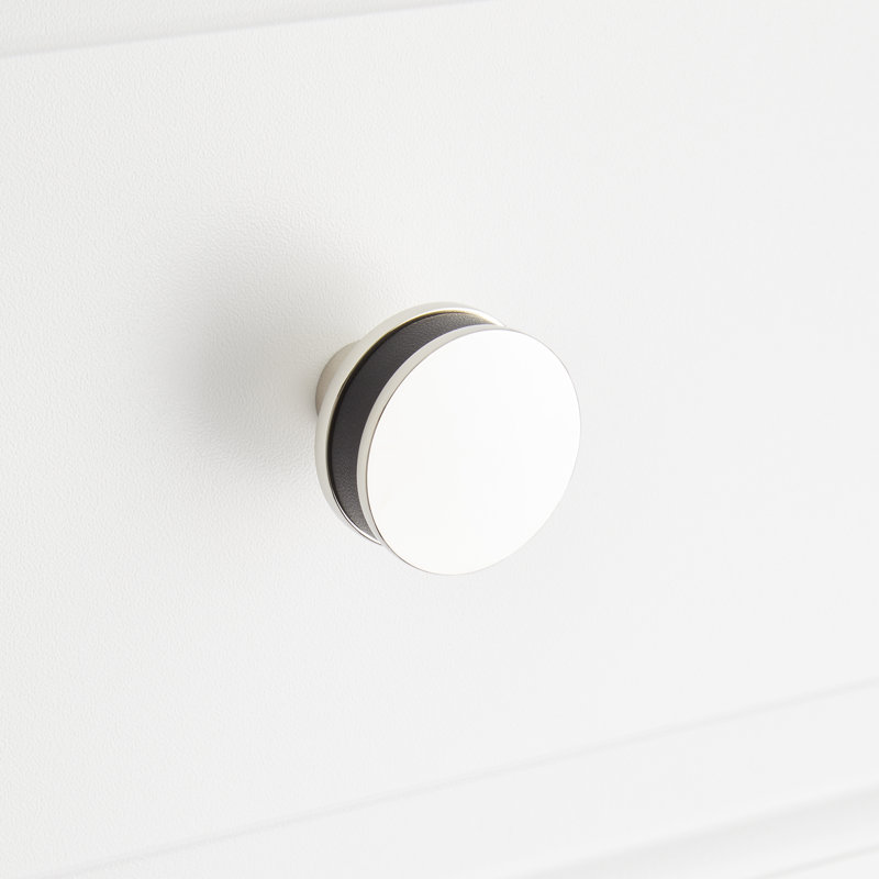 Poignée d'armoire ronde Lazzara cuir noir, Nickel poli