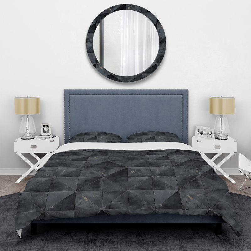 Ensemble de housse de couette noir à motif géométrique triangulaire II - Glam
