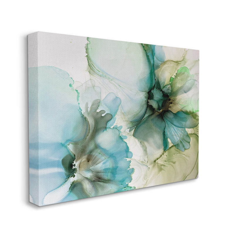 Blue and Green Abstract Flower Canvas Wall Art, 16 x 20