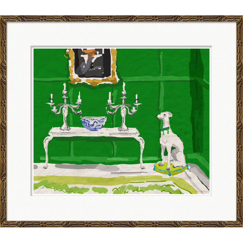 Green Dog Giclee Print by Dana Gibson, Brown Frame