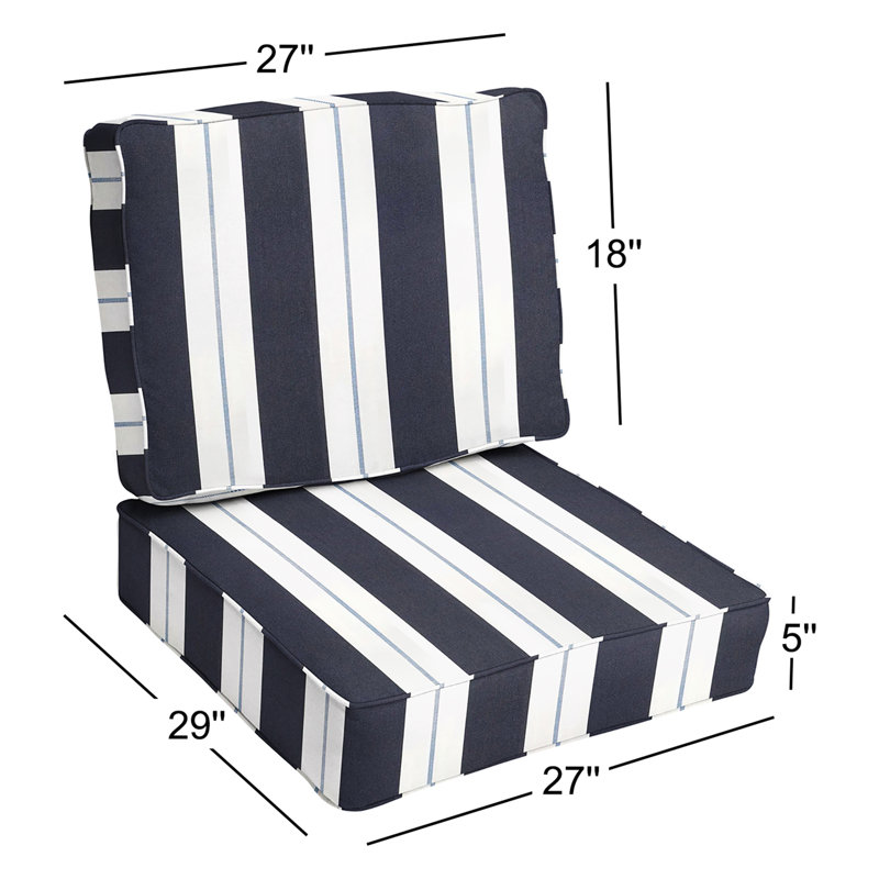 Deana Indoor/Outdoor Sunbrella Striped Seat/Back Cushion, Navy Stripe Sunbrella®, 27" W x 29" D