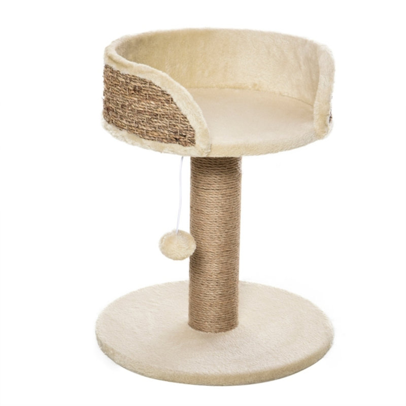 Cat Tree 49?cm Indoor Kitten Activity Centre with Large Perch Bed, Sisal Scratching Post & Dangling Ball, Beige