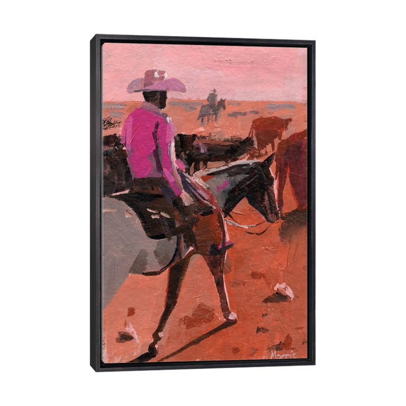 «Pink Chemise Cowboy», reproduction d'art sur toile encadrée, 40" x 26", Framed Canvas, Distressed Black