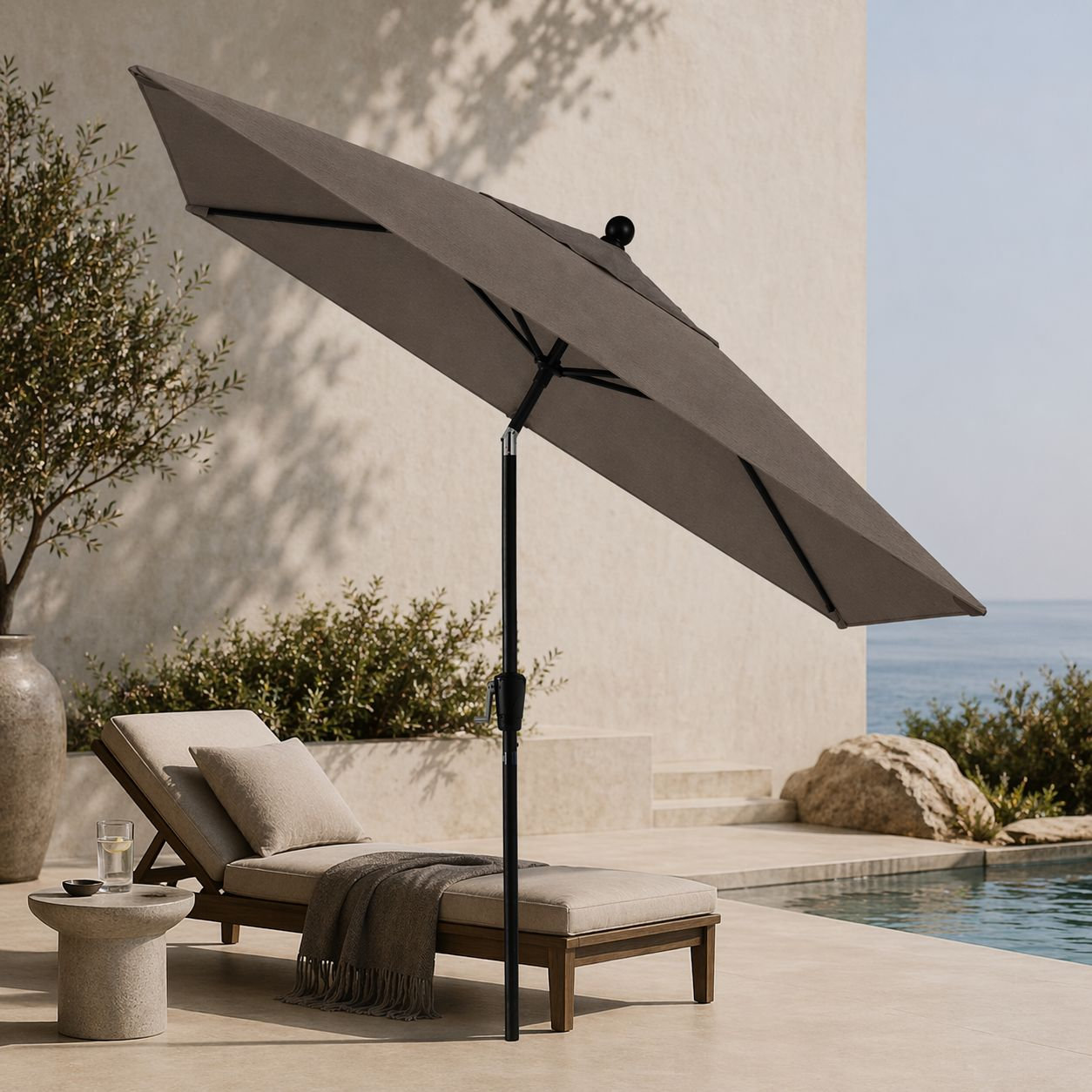 Natalie 8.6' Umbrella, Black Sapphire, Spectrum Graphite Sunbrella® Plainweave