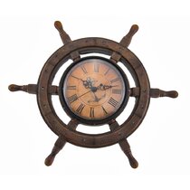 14″ Authentic Nautical Time Tide Clock Porthole Ship Wheel, Navy Pirate's  Gift & Decor