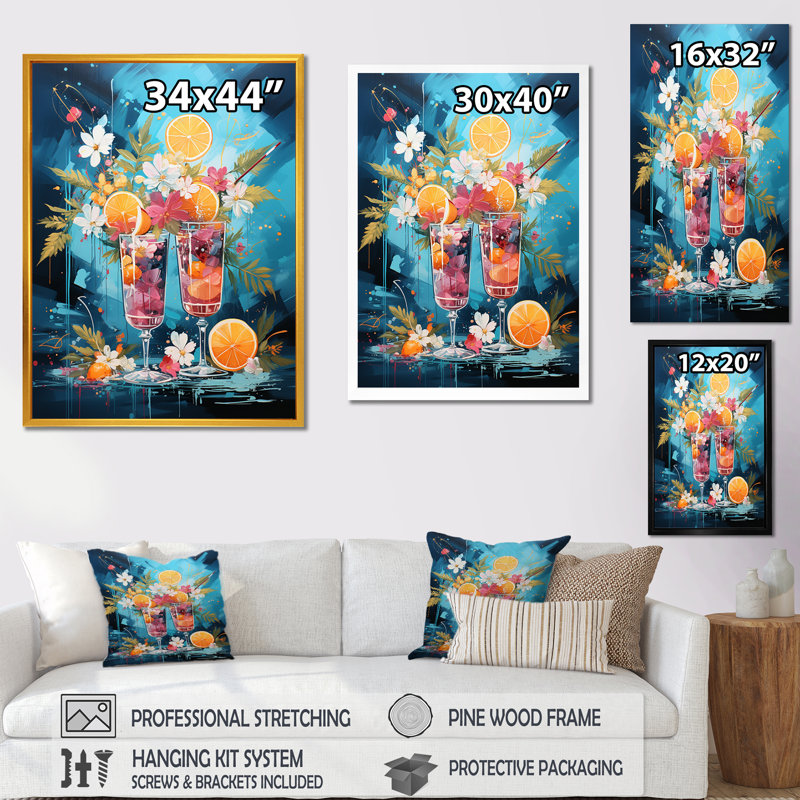 Cerulean Tom Collins Cocktail Flow - Art mural cocktails, H 32 po x l 24 po x P 1 po