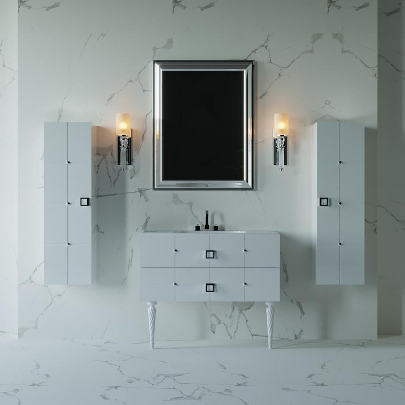 Ensemble de meuble-lavabo simple 24 po avec plateau PIAZZA, Blanc, Blanc, Chrome