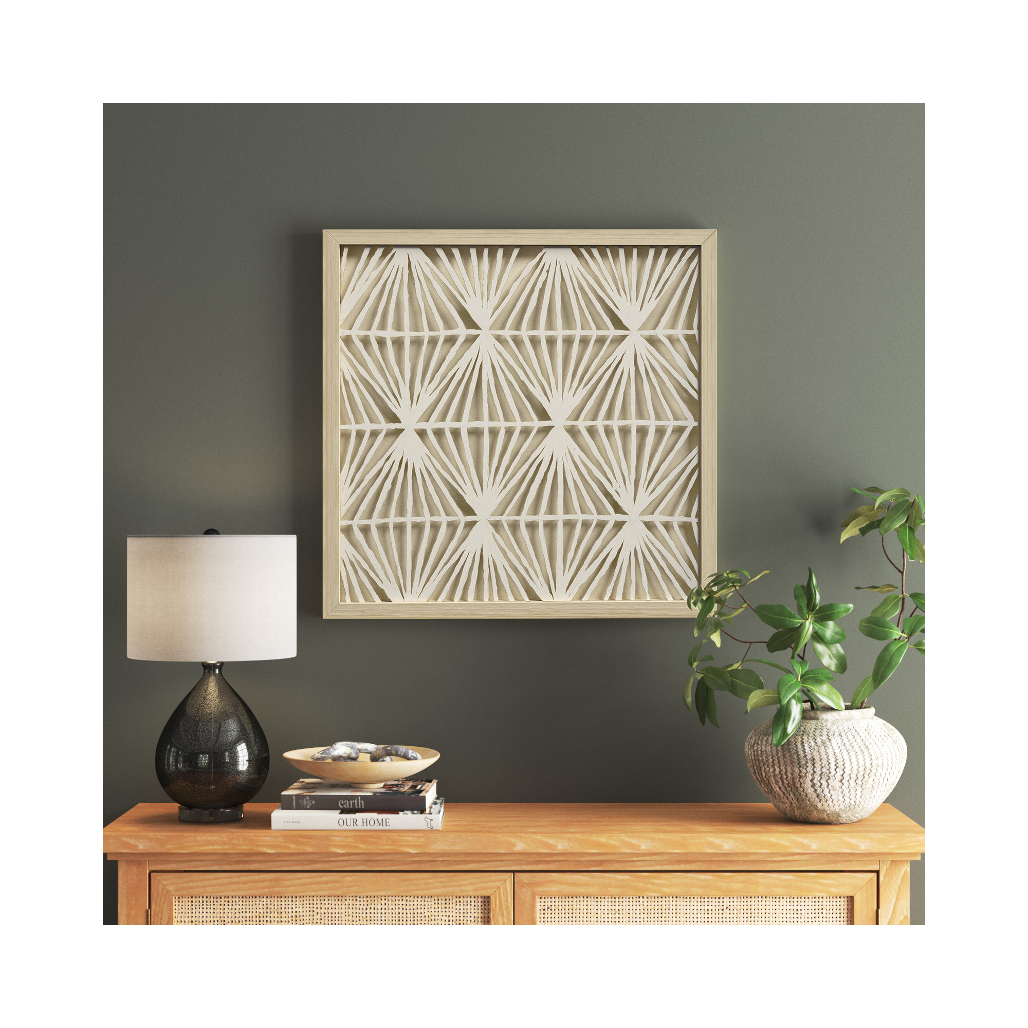 Folk Papercuts - Prisms - Picture Frame Graphic Art, Beige, White | Beige | Prisms, 30" H x 30" W
