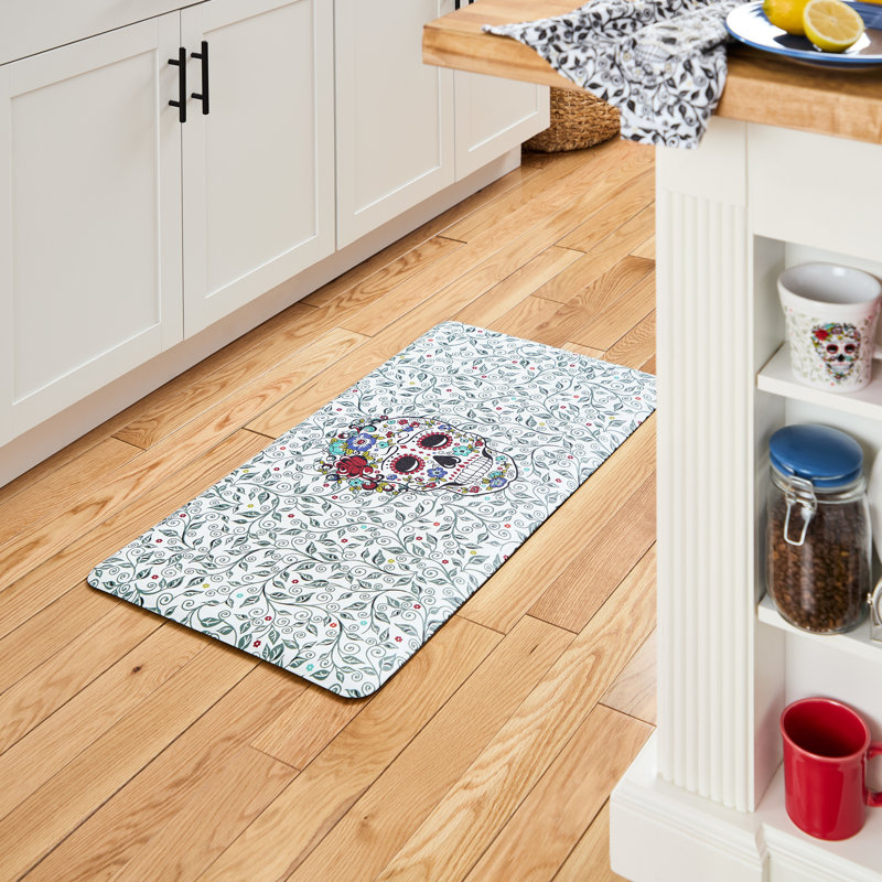 Tapis de couloir antidérapant FIESTA Skull & Vine, Blanc / rouge / noir