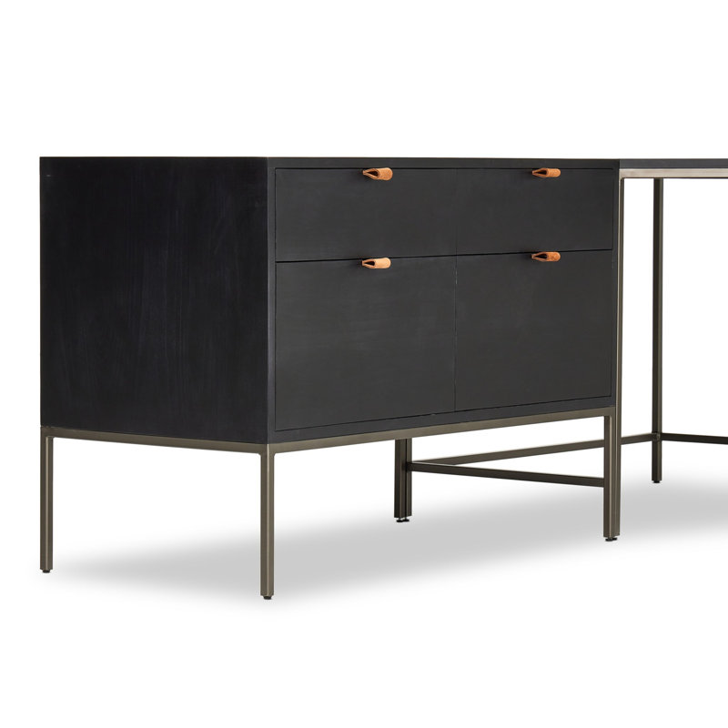 Trey Desk System With Wide Filing Cabinet,  Black Wash Poplar
