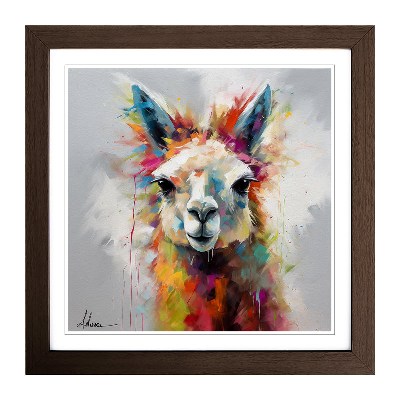 Llama Abstract Expressionism No.2 - Single Picture Frame Print on Wood, Walnut