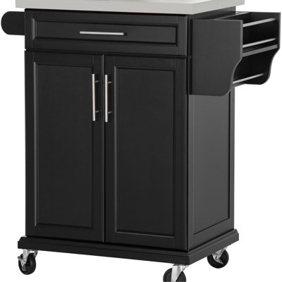 Chariot de cuisine roulant, îlot de cuisine sur roulettes, avec comptoir en acier inoxydable, tiroir, porte-serviettes et support à épices, chariot de rangement utilitaire