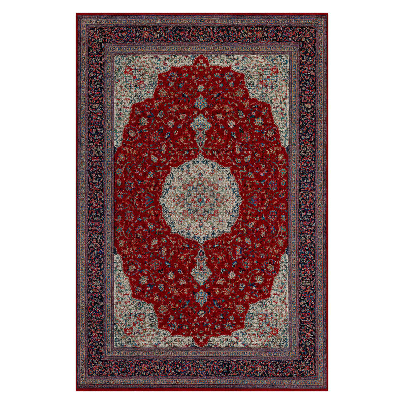 Guria Red/Beige Oriental Machine Printed Cotton Chenille Area Rug, Runner 4' x 10'6"