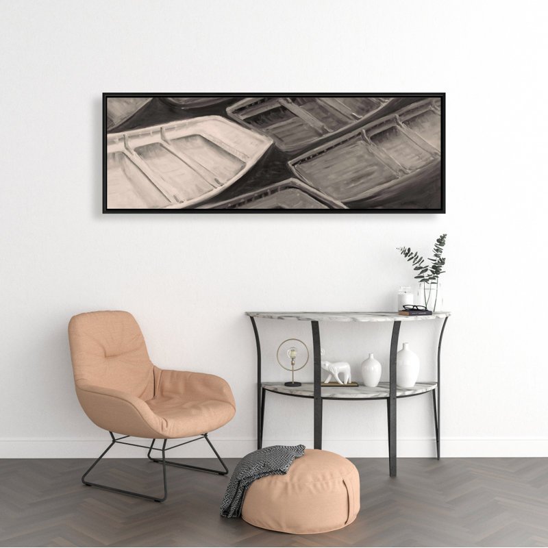 "Petits canots de style sépia" sur toile, H 16 po x l 48 po