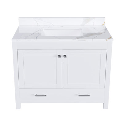 Ensemble de meuble-lavabo moderne de 43 po avec ensemble de couleurs Karalakin en marbre artificiel, armoire de salle de bain multifonctionnelle avec portes et tiroir, cadre solide et panneau de fibres à densité moyenne (trou de robinet simple)