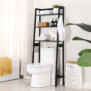 Rolanstar Over The Toilet Storage, 4-Tier Wooden Bathroom Space Saver with  Hooks, Freestanding Bathroom Organizer, Multifunctional Over The Toilet