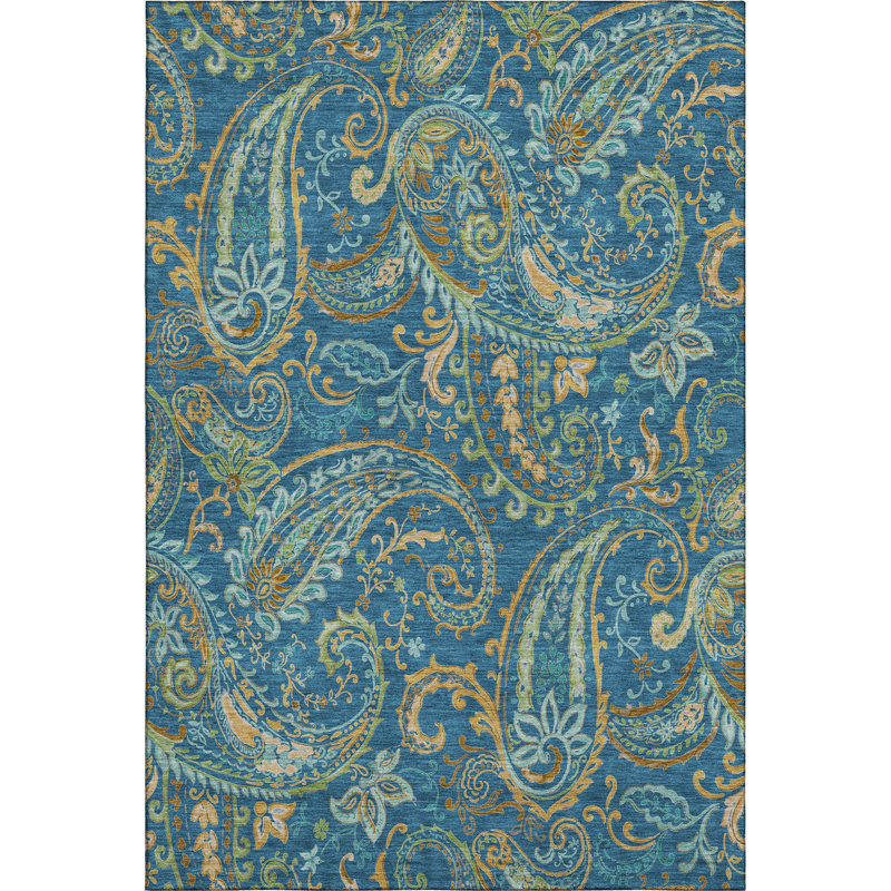 Tapis bleu marine Cerrito AMF533 lavable à la machine de qualité supérieure, Rectangle 2 pi 6 po x 3 pi 10 po