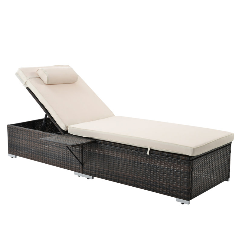 Chaise longue inclinable longue avec coussins, Beige