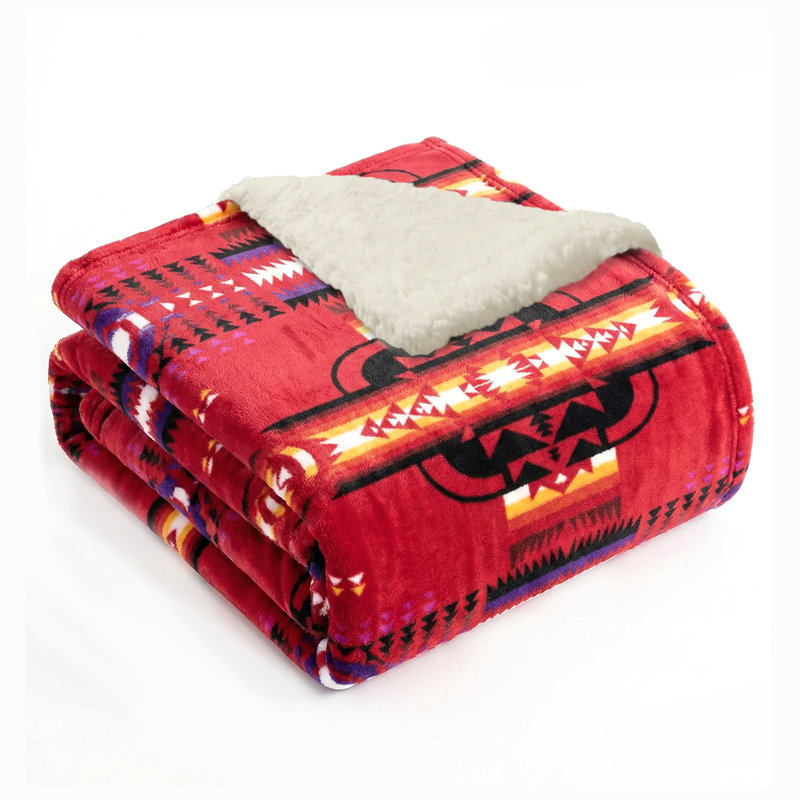 Couverture en molleton moelleux avec revers en sherpa, L 40 po x L 60 po, Rose géométrique