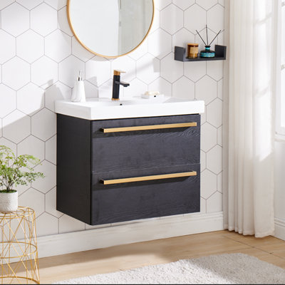 Granbury 30" Black Modern Wall-Mounted Single Bathroom Vanity Set