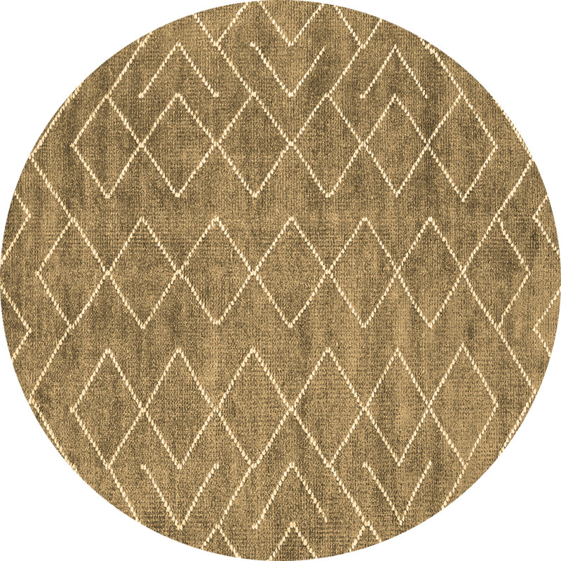 Tapis brun en laine et polyester tissé à la machine Dortley, Rond 3 pi