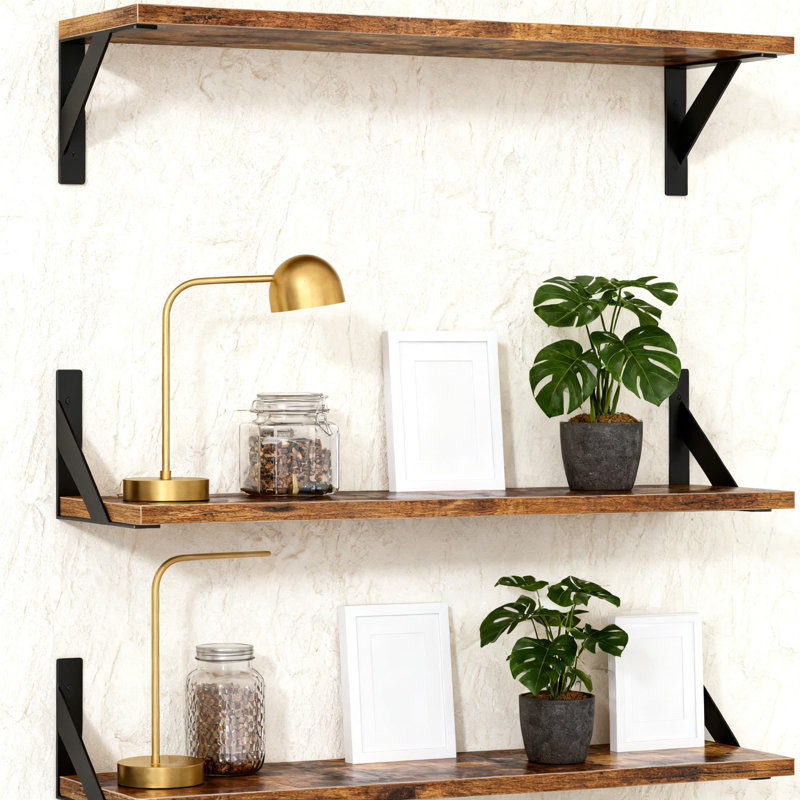 Tablettes murales flottantes pour la maison et le bureau, bibliothèque en bois robuste avec finition rustique, solution de rangement facile à installer pour le décor et l'organisation