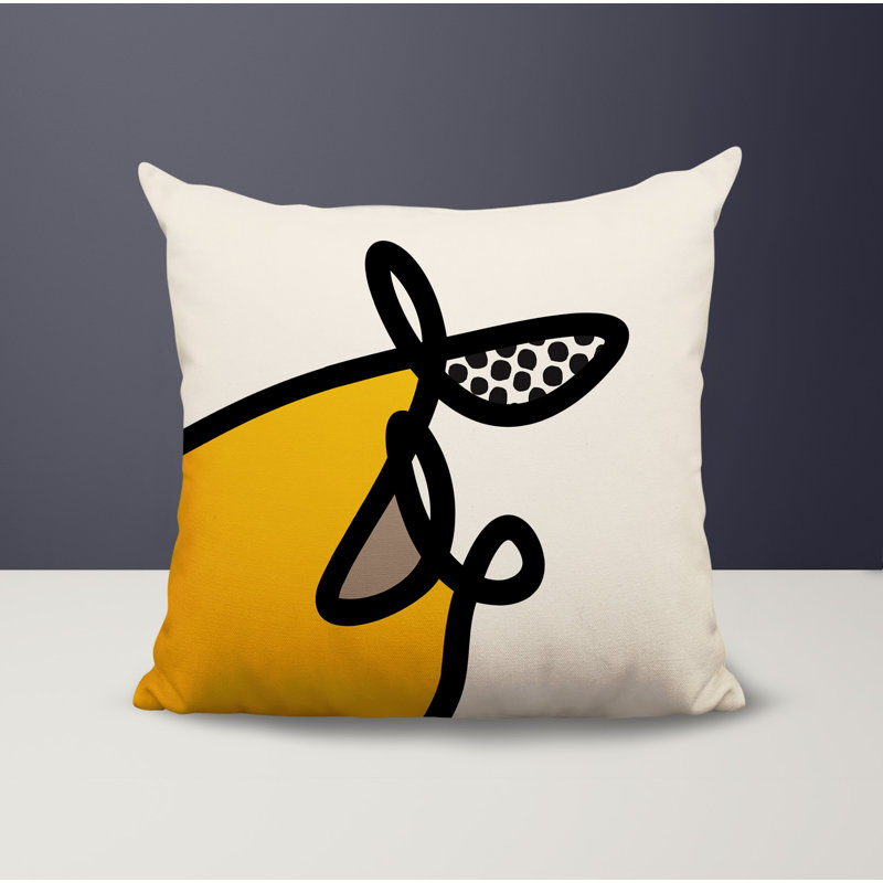 Oreiller carré réversible intérieur / extérieur Vie Abstract, H 19 po x l 19 po, Jaune