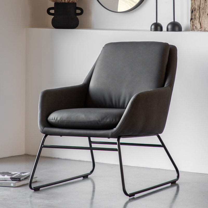 Tiradentes Leather Side Chair, Charcoal