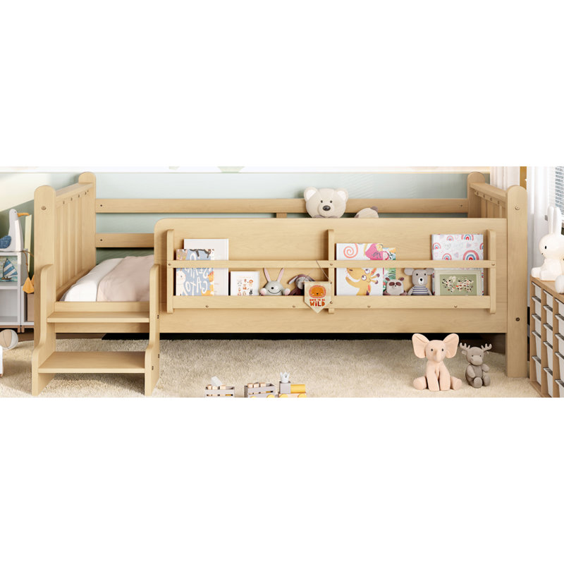 Lit simple au sol en bois avec rangement, conception moderne pour enfants