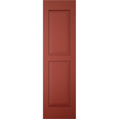 Volets extérieurs Americraft à deux panneaux surélevés égaux en bois véritable (par paire), 15 po L x 82 po H, avec capuchons de volets en aluminium, rouge poivre