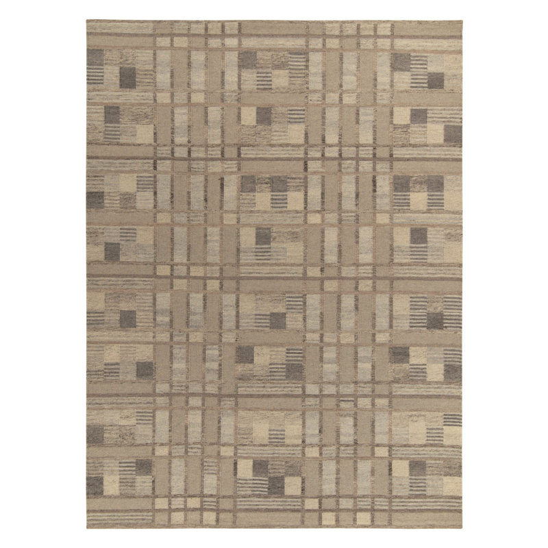 Scandinavian Wool Geometric Area Rug, Recatangle 8' x 10'