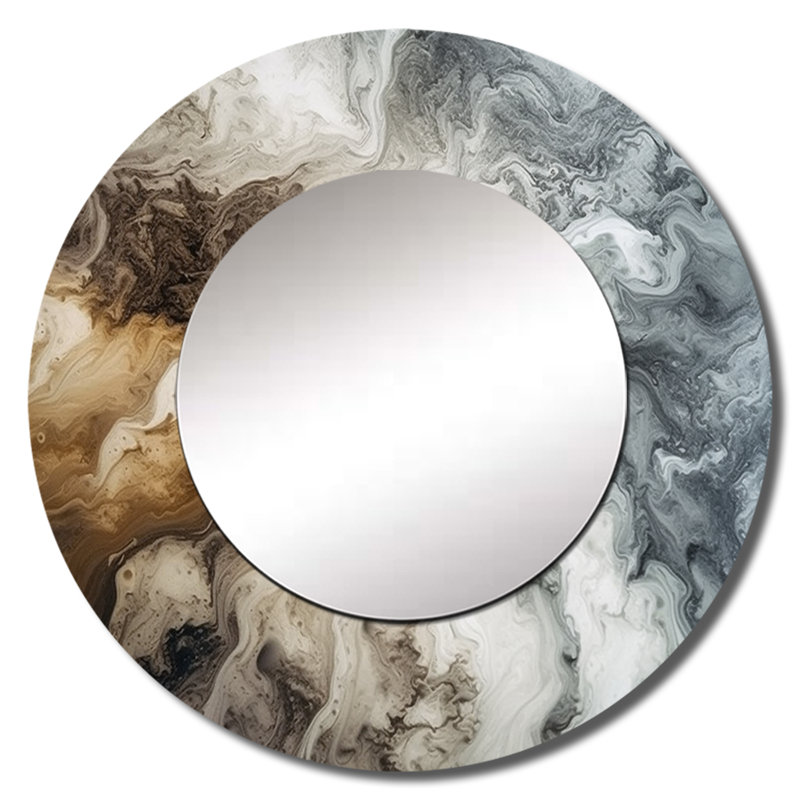 Abstrait marbre avec copie espace II - miroir de fractales, miroir mural décoratif rond moderne, impression d'art en métal