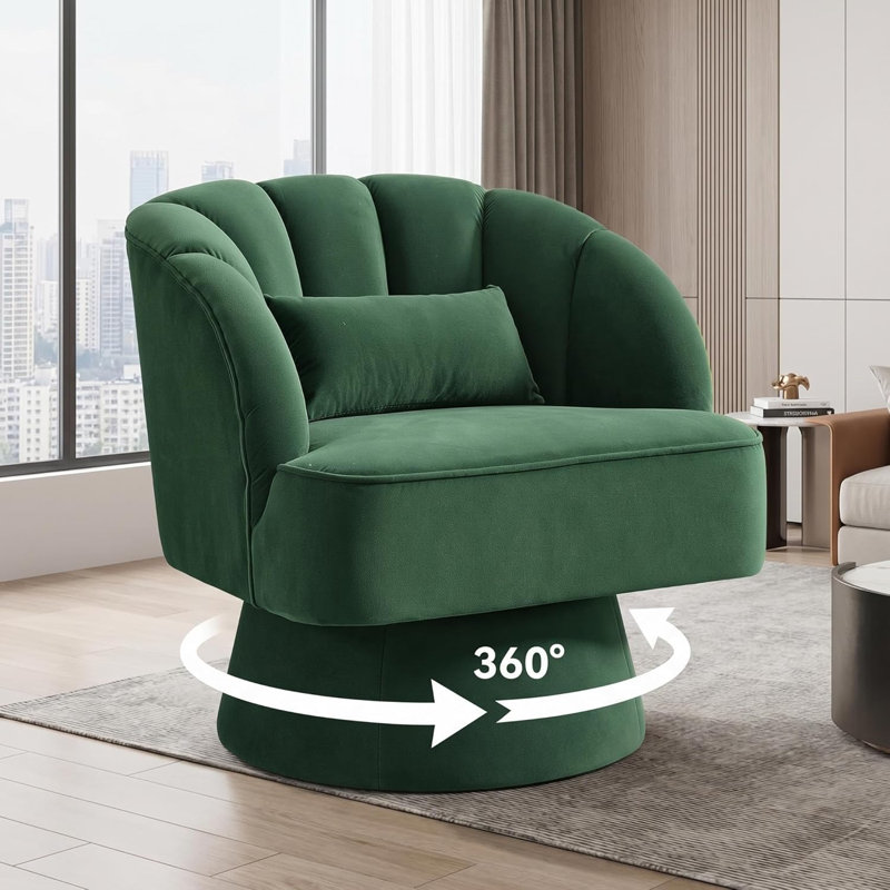 Upholstered Swivel Lounge Chair, Green