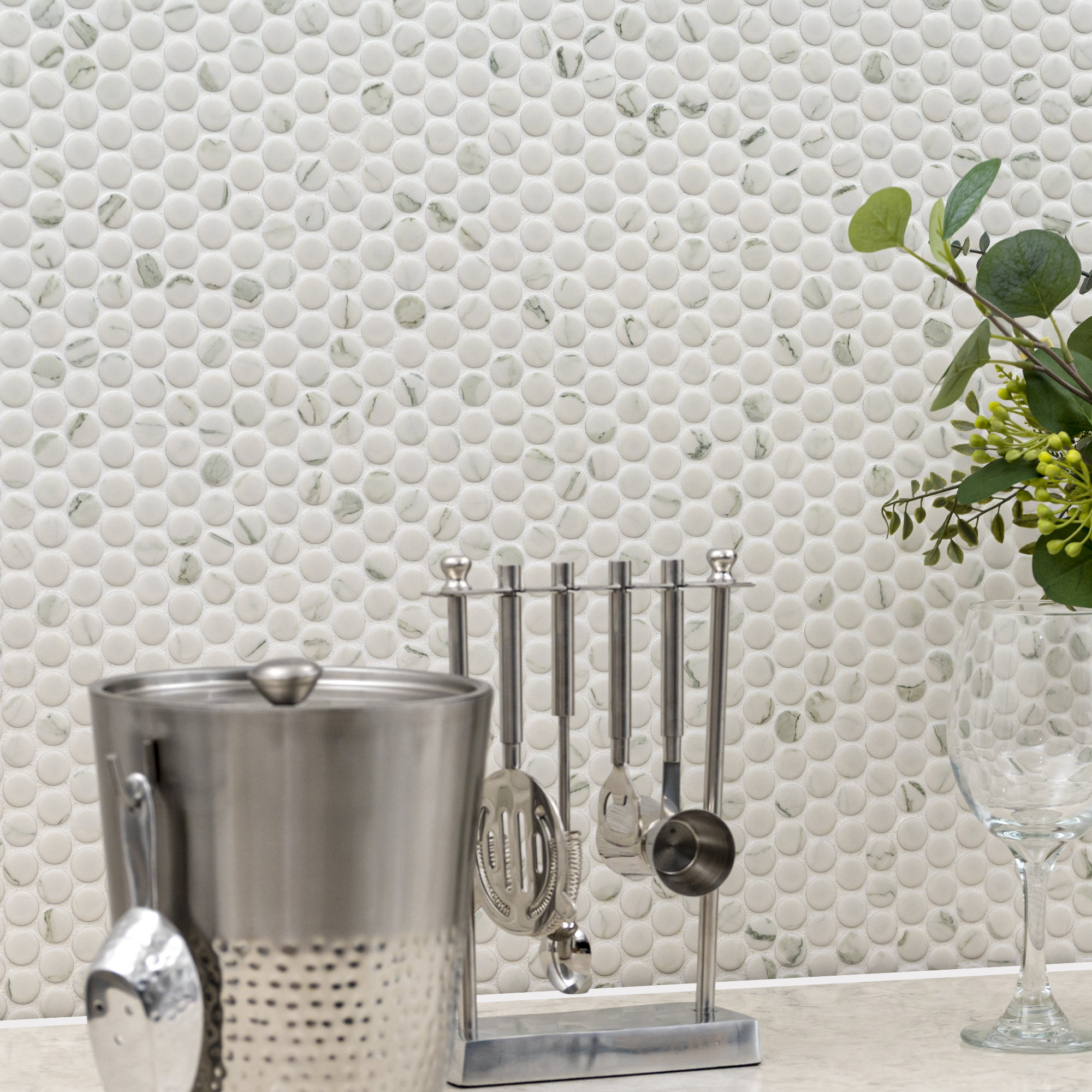 Penny Round 12 in. x 13 in. Porcelain Mosaic Floor and Wall Tile, Isla