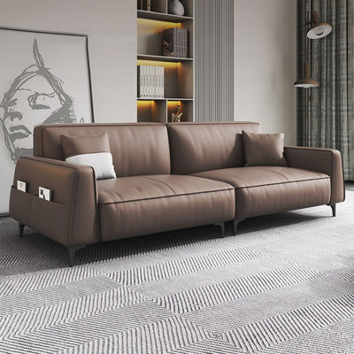 Brown Genuine Leather Modular Sofa cushion couch