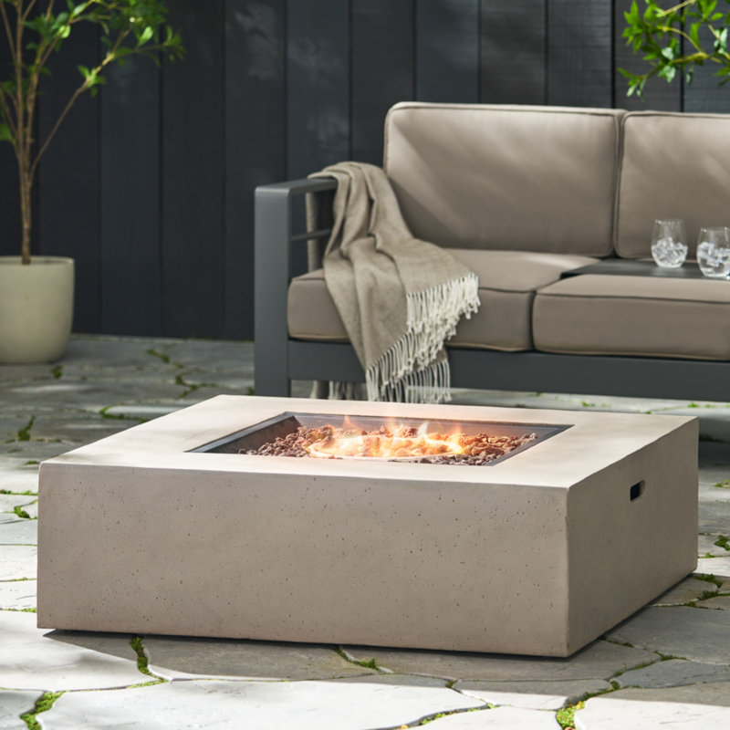 50,000 Btu Square Mgo Fire Table - Propane Gas, No Assembly, Tank Exterior (40"x40"x12.5"), Light Gray